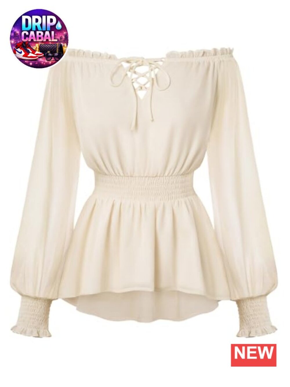 Renaissance Peasant Blouse Off-Shoulder Smocked Waist High-Low Top